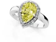 Fancy Yellow Pear Cut Diamond Halo Ring Set in Silver with Solitaire Band and Prong Setting