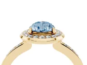 Fancy Blue Pear Cut Diamond Halo Ring Set in Yellow gold with Bezel Frame and Pavé Band