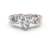 Heart-Shaped Vintage Three Stone Engagement Ring Setting | Milgrain Band | Rose Gold