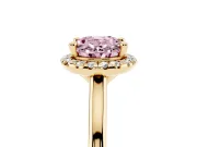 Oval Halo Engagement Ring Setting for a Fancy Pink Lab-Grown Diamond | Plain Polished Band | Yellow Gold