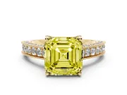 Asscher Cut Hidden Halo Engagement Ring Setting for a Fancy Yellow Lab-Grown Diamond | Milgrain Pave | Yellow Gold