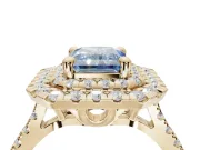 Radiant Cut Double Halo Engagement Ring Setting for a Fancy Blue Lab-Grown Diamond | Pave Shoulders | Yellow Gold