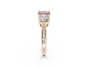 Princess Cut Three Stone Engagement Ring Setting for a Fancy Pink Lab-Grown Diamond | Tapered Pave Band | Rose Gold