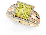 Princess Cut Halo Engagement Ring Setting for a Fancy Yellow Lab-Grown Diamond | Two-Row Pave Split Shank | Yellow Gold