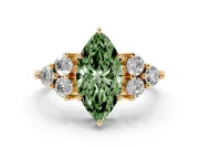 Marquise Cluster Side Stone Engagement Ring Setting for a Fancy Green Lab-Grown Diamond | Plain Band | Yellow Gold