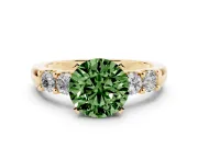 Round Five Stone Engagement Ring Setting for a Fancy Green Lab-Grown Diamond | Yellow Gold