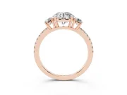 Round Cut Diamond Three-Stone Ring Set in Rose gold with Pavé Band and Graduated Sides