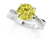 Fancy Yellow Round Cut Diamond Twist Band Solitaire Set in Silver with Pavé Accents and Prong Setting