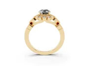 Oval Scalloped Halo Engagement Ring Setting for a Black Center | Heart Pavé Band | Yellow Gold