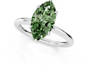 Fancy Green Marquise Cut Diamond Solitaire Ring Set in Silver with Thin Band and Prong Setting