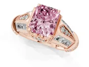 Fancy Pink Radiant Cut Diamond Vintage-Inspired Milgrain Ring Set in Rose gold with Accent Split Shank