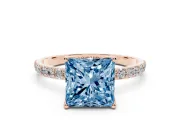 Princess Cut Pave Engagement Ring Setting for a Fancy Blue Lab-Grown Diamond | Slim Band | Rose Gold
