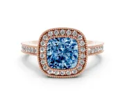 Cushion Cut Milgrain Halo Engagement Ring Setting for a Fancy Blue Lab-Grown Diamond | Rose Gold