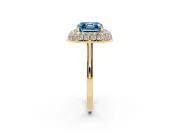 Fancy Blue Asscher Cut Diamond Halo Engagement Ring Set in Yellow gold with Solitaire Band and Prong Setting
