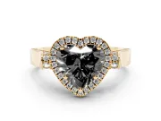 Heart-Shaped Halo Engagement Ring Setting for a Black Center | Pointed Pavé Shoulders | Yellow Gold