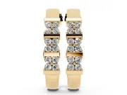 Round Lab-Grown Diamond Double Row Hoop Earrings | Grouped Stones | Yellow Gold