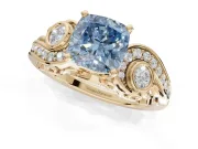 Cushion Cut Swirl Engagement Ring Setting for a Fancy Blue Lab-Grown Diamond | Yellow Gold