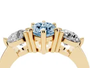 Fancy Blue Marquise Cut Diamond Three-Stone Ring Set in Yellow gold with Prong Setting and Classic Band
