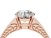 Round Split Shank Pavé Engagement Ring Setting | Engraved Leaf Sides | Rose Gold