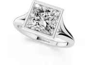Princess Cut Bezel Solitaire Engagement Ring Setting | V Split Shank | Platinum