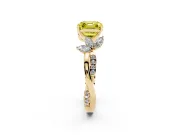 Fancy Yellow Asscher Cut Diamond Floral Vine Solitaire Engagement Ring Set in Yellow gold with Marquise Leaves