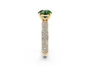 Fancy Green Round Cut Diamond Solitaire Ring Set in Yellow gold with Prong Setting and Pavé-Set Band