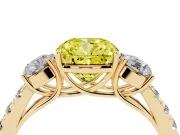 Cushion Cut Engagement Ring Setting for a Fancy Yellow Lab-Grown Diamond | Three Stone | Yellow Gold