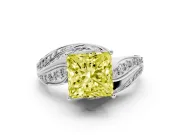 Fancy Yellow Princess Cut Diamond Solitaire Ring Set in Silver with Layered Twist Pavé Band