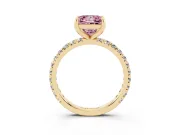 Fancy Pink Princess Cut Diamond Pavé Solitaire Ring Set in Yellow gold with Round Band and Prong Setting