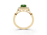 Radiant Cut Halo Engagement Ring Setting for a Fancy Green Lab-Grown Diamond | Bezel Station Shoulders | Yellow Gold