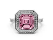 Asscher Cut Halo Engagement Ring Setting for a Fancy Pink Lab-Grown Diamond | Sterling Silver - Design NV-24721
