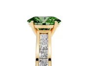 Fancy Green Oval Cut Diamond Solitaire Ring Set in Yellow gold with Channel-Set Band and Prong Setting