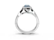 Emerald Cut Halo Pavé Engagement Ring Setting for a Fancy Blue Lab-Grown Diamond | Narrow Split Shank | Sterling Silver