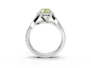 Oval Halo Pavé Engagement Ring Setting for a Fancy Yellow Lab-Grown Diamond | Narrow Split Shank | Sterling Silver
