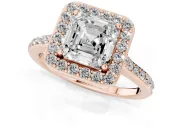 Asscher Cut Pavé Halo Engagement Ring Setting | Rose Gold