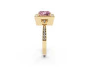 Princess Cut Milgrain Halo Engagement Ring Setting for a Fancy Pink Lab-Grown Diamond | Graduated Pavé | Yellow Gold