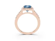 Fancy Blue Princess Cut Diamond Halo Pavé Solitaire Ring Set in Rose gold with Prong-Set Center Stone