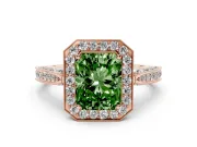 Radiant Cut Milgrain Halo Engagement Ring Setting for a Fancy Green Lab-Grown Diamond | Side Stones | Rose Gold