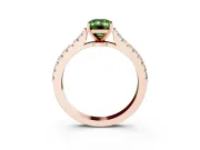 Fancy Green Emerald Cut Diamond Solitaire Engagement Ring Set in Rose gold with Delicate Pavé Band and Prong Setting