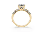 Asscher Cut Multi Row Pave Solitaire Engagement Ring Setting | Domed Shoulders | Yellow Gold