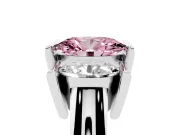 Fancy Pink Oval Cut Diamond Three-Stone Channel Set Ring Set in White gold with Smooth Polished Band