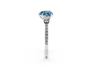 Fancy Blue Heart Cut Diamond Three-Stone Ring Set in White gold with Pavé Band and Graduated Sides