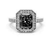Radiant Cut Milgrain Halo Engagement Ring Setting for a Black Center | Pavé Band | Sterling Silver