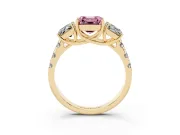 Asscher Cut Three Stone Engagement Ring Setting for a Fancy Pink Lab-Grown Diamond | Accented Shoulders | Yellow Gold