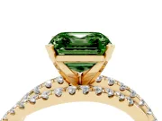 Fancy Green Asscher Cut Diamond Solitaire Twist Band Ring Set in Yellow gold with Pavé Setting and Prong Head