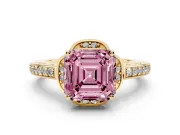 Asscher Cut Floral Pavé Engagement Ring Setting for a Fancy Pink Lab-Grown Diamond | Yellow Gold