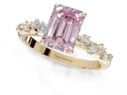 Emerald Cut Graduated Solitaire Engagement Ring Setting for a Fancy Pink Lab-Grown Diamond | Yellow Gold