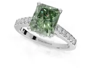 Radiant Cut Pavé Engagement Ring Setting for a Fancy Green Lab-Grown Diamond | Crossover Gallery | Sterling Silver
