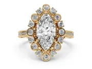 Marquise Vintage Scalloped Halo Engagement Ring Setting | Milgrain Pavé Band | Yellow Gold