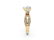 Three-Stone Heart Cut Diamond Twist Band Ring Set in Yellow gold with Pavé Accents and Prong Setting